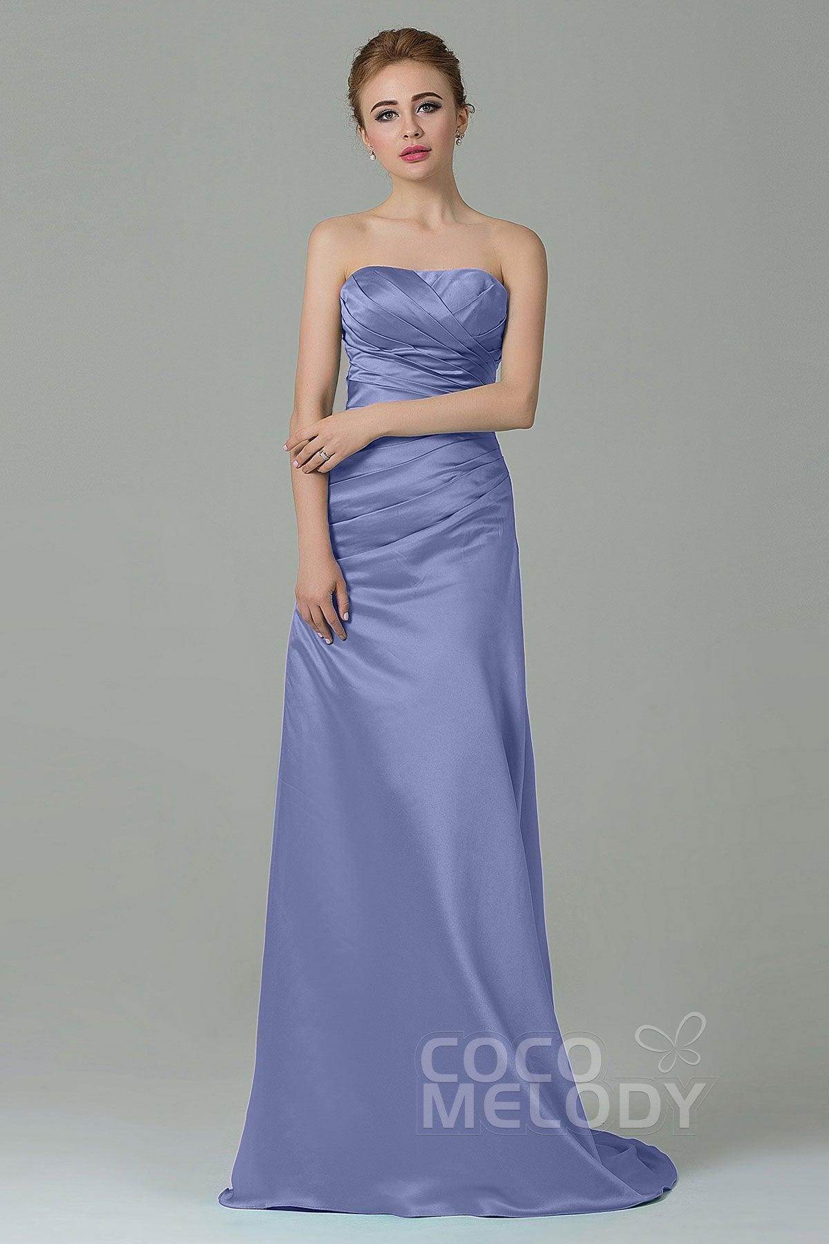 Sheath-Column Sweep Train Satin Bridesmaid Dress COZF15010 - COCOMELODY